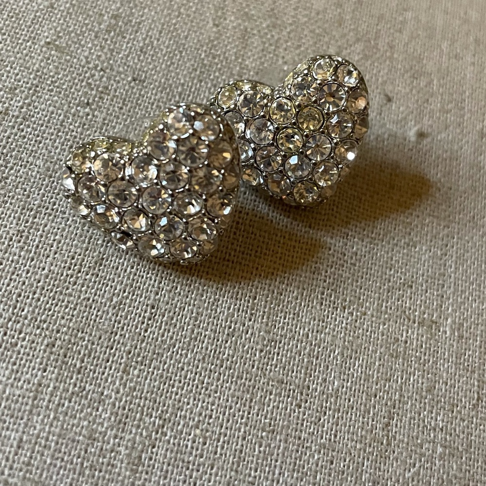 Vintage Large Pierre Balmain Rhodium Swarovski crystal heart earrings